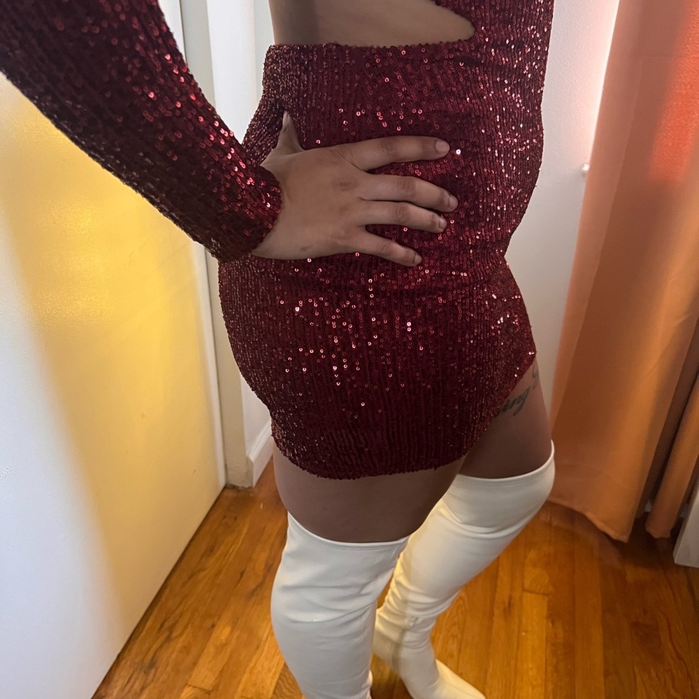 FASHION NOVA Burgundy Sequin Mini Dress - Picture 3 of 17